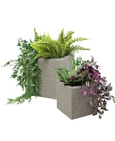 Sunnydaze Decor Polyrattan Square Indoor Planters Set - Includes 14-Inch Square and 11-Inch Square Modern Decorative Planter