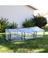 Mini Cloche Greenhouse with Zipper Doors - Portable Greenhouse with 3 Doors and Slanted Top - Iron Tube Frame with Pvc Plastic Cover