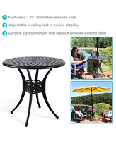 Sunnydaze Decor Sigonella 30.75-Inch Diameter Cast Aluminum Patio Dining Table with Umbrella Hole - Black Powder-Coated Finish