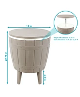 10-Gallon Patio Bar Cooler Table with Height-Adjustable Tabletop - Wood-Look Plastic Design - Driftwood