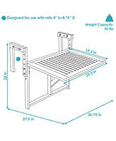 Sunnydaze Decor Meranti Folding Balcony Patio Railing Table for 4-Inch to 8.75-Inch Railings