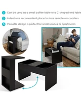 C-Shaped Side Table - Versatile End with Storage for the Living Room, Bedroom, or Office Black