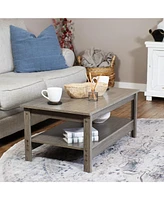16-Inch H Gray Wood Coffee Table with Shelf - Rustic Cocktail Table for Living Room or Home Office - Thunder Gray