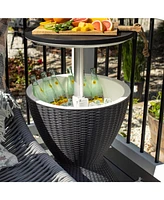 Sunnydaze Decor 8-Gallon Patio Bar Cooler Table with Height-Adjustable Tabletop - Faux Wicker Plastic Design - Phantom Gray