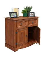 Solid Pine Kitchen Sideboard Cabinet with 2 Drawers and Doors - 31.5 Inches H Chocolate