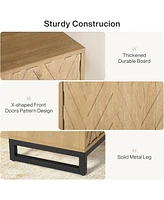 Tribesigns Sideboard Buffet Cabinet with Storage, 57.5" Farmhouse Coffee Bar Cabinet with 4 Doors & Shelves, Set of 2 Wood Credenza Buffet Table