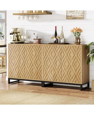 Tribesigns Sideboard Buffet Cabinet with Storage, 57.5" Farmhouse Coffee Bar Cabinet with 4 Doors & Shelves, Set of 2 Wood Credenza Buffet Table