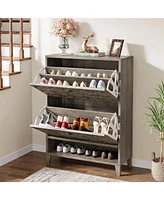 Tribesigns Shoe Cabinet with 2 Flip Drawers, Narrow Storage Organizer for Entryway, Freestanding Wood Rack Wooden Legs Adjustab