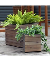 Sunnydaze Decor Outdoor Wooden Planter Boxes - 2 Acacia Wood Square Plant Pots with Removable Liners Anthracite Stain