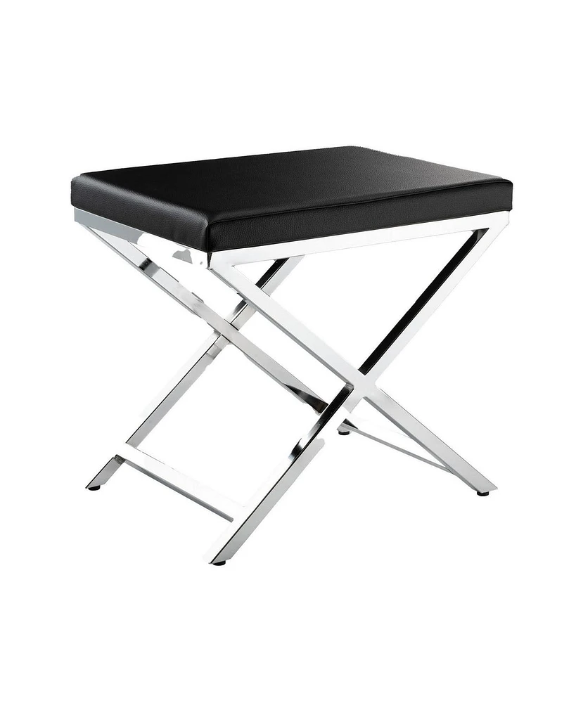 Slickblue Accent Stool with Faux Leather Seat and Chrome-Finished Cross Legs for Modern Elegance
