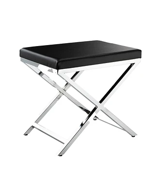 Slickblue Accent Stool with Faux Leather Seat and Chrome-Finished Cross Legs for Modern Elegance