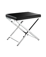 Slickblue Accent Stool with Faux Leather Seat and Chrome-Finished Cross Legs for Modern Elegance
