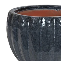 13.5" Fluted Ceramic Plant Pot - Features 1 Drainage Hole - 1.94 Gal Soil Capacity - Black Mist