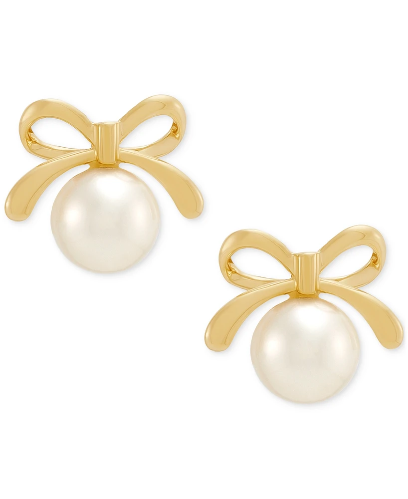 Macy's Cultured Freshwater Pearl (5-1/2-6mm) Bow Stud Earrings in 10k Yellow Gold