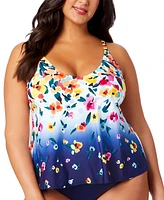 Anne Cole Plus Floral-Print Tankini Top