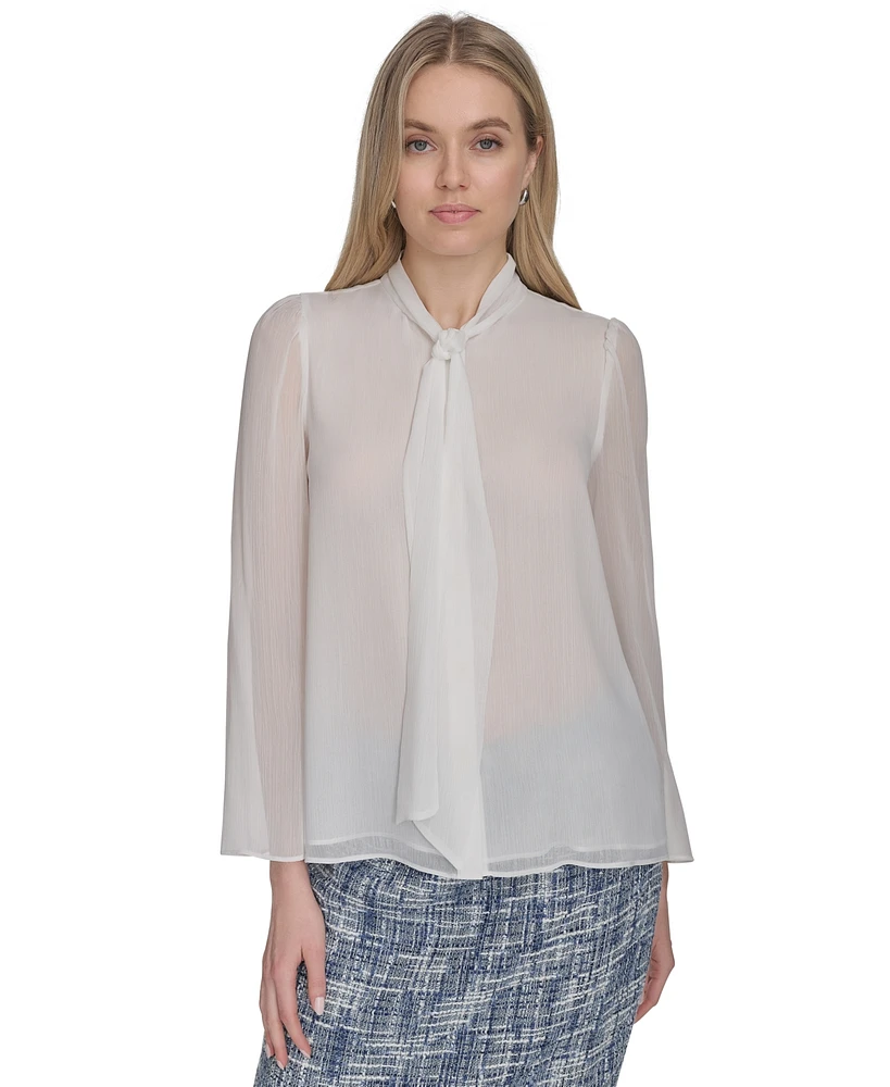 Calvin Klein Women's Long Sleeve Tie-Neck Chiffon Blouse