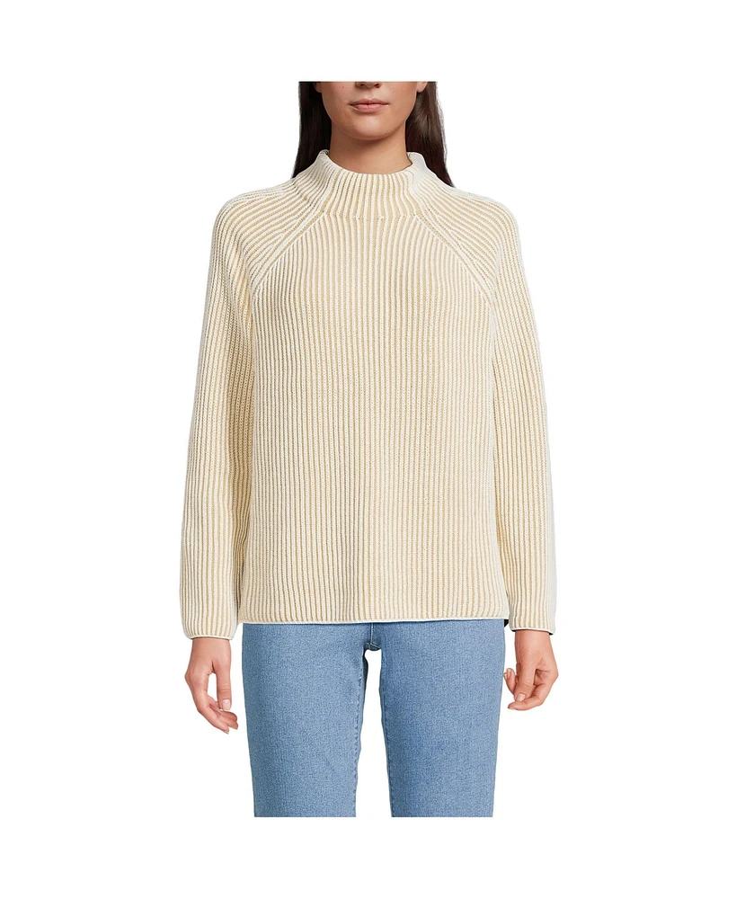 Lands' End Women's Drifter Two Color Shaker Mock Neck Sweater