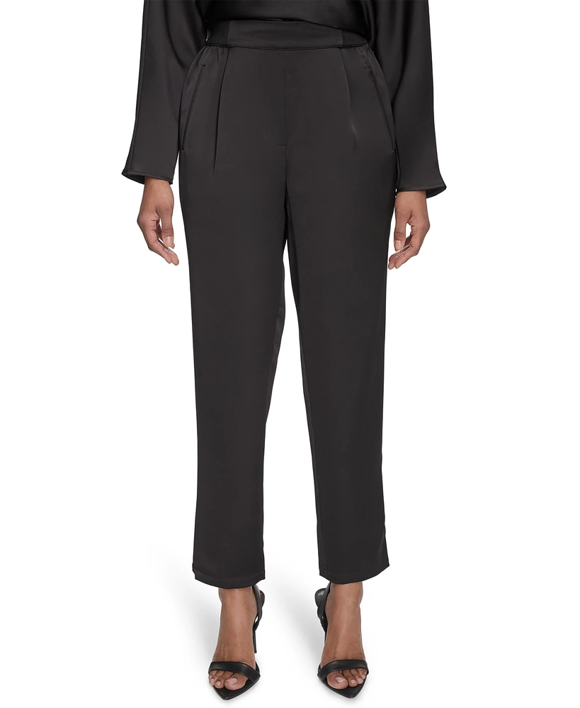 Halston Women's Twill-Satin Ribbed-Waist Ankle Pants