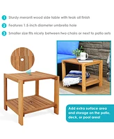 Meranti Wood Outdoor Patio Side Table - Teak Oil Finish - 20-Inch