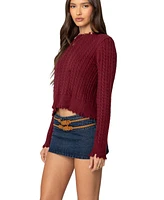 Edikted Women's Split Open Back Cable Knit Sweater