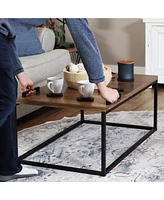 Sunnydaze Decor 39-Inch W Industrial-Style Coffee Table with Removable Serving Tray with Pvc Feet - Aluminum Tray Handles