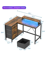 gaomon L Shaped Desk with Power Outlets & Led Lights