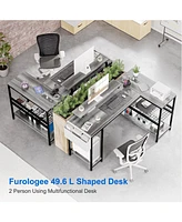 gaomon L Shaped Computer Desk with Power Outlets & Led Light, 49.6" Reversible Corner Computer Desk