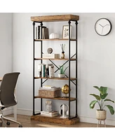 gaomon Bookshelf Industrial Bookcase Wooden Storage Open Rack Shelf with Metal Frame