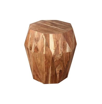 Slickblue Artisanal End Side Table with Multifaceted Solid Acacia Wood and Octagon Top for Unique Home Decor