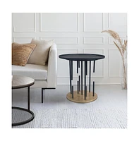 Slickblue Modern Side End Table with Round Tray Top and Brass Base Stylish Accent for Living Room or Bedroom