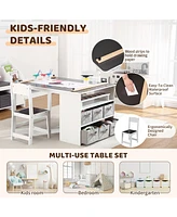 gaomon Kids Art Table and 2 Chairs with Storage Bins,Toddler Activity Table
