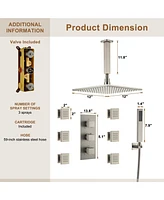 12-inch Luxury Shower System with Handheld Shower Head and Body Jets Led Ceiling Shower Head with Side Spray Thermostatic Shower System Shower Trim Ki