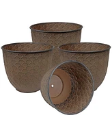 Dinah 12.5" Metal Outdoor Plant Pot Set with Drainage Holes and Rubber Plugs