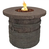 29-Inch Rope and Barrel Design Propane Gas Fire Pit Table with Lava Rocks - Includes Weather-Resistant Cover