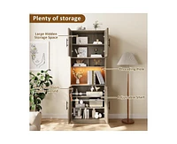 gaomon 71" Tall Kitchen Pantry Storage Cabinet, Kitchen Hutch Storage Cabinet with Led Lights, Freestanding Pantry Cabinet with Microwave Shelf
