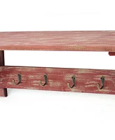 Slickblue Wall Shelf with 4 Hooks and Carved Side Frames for Functional and Decorative Storage