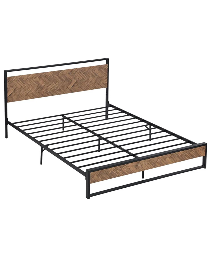 Slickblue Modern Industrial Metal Platform Bed Frame w/ Wood Headboard Footboard