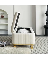 The Pop Home 47.24" W Velvet Storage Ottoman Bench with Gold Embroidery, Modern Footstool for Living Room & Bedroom-The