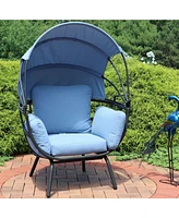 Sunnydaze Decor Modern Luxury Egg Chair - Powder-Coated Aluminum Frame with Polyester Cushion and Retractable Canopy Blue