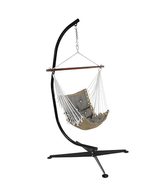 Tufted Victorian Hammock Chair Swing with Steel C-Stand - 300-Pound Capacity Black Stand Gray