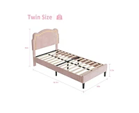 gaomon Twin Upholstered Smart Led Bed Frame with Adjustable Bear Headboard, Velvet Princess Platform Bed Frame for Kids/Girls, Wooden Slats Support, N