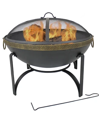 26-Inch Steel Wood-Burning Outdoor Fire Pit Bowl with Spark Screen, Log Grate, and Poker