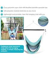 Caribbean Xl Hanging Outdoor Hammock Chair - Soft-Spun Polyester Rope - 300-Pound Capacity - Lagoon Stripes Blue