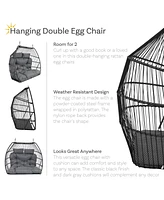 Andrei Double Hanging Egg Chair with Cushion - 2-Person Outdoor Egg Chair - Includes Polyester Cushion - Dark Gray