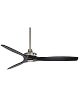 52" Windspun Modern Indoor Ceiling Fan 3 Blade Remote Control Brushed Nickel Finish Black Wood Blades Bedroom Living Room Kitchen Dining Room Office D