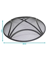 Black Reinforced Steel Mesh Fire Pit Spark Screen with Ring Handle