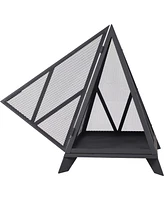 Sunnydaze Decor Majestic Pyramid Heavy-Duty Steel Mesh Outdoor Fire Pit - Includes Protective Cover and Poker - Powder-Coated Black Finish