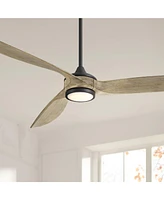 Casa Vieja 60" La Jolla Surf Farmhouse Rustic Country Indoor Ceiling Fan 3 Blade Led Light Remote Control Matte Black Finish Oak Finish Blades Bedroom