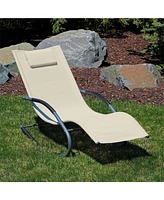 Sunnydaze Decor Outdoor Rocking Wave Lounger with Pillow, Patio and Lawn Lounge Chair Rocker, Beige, Set of 2