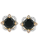 Onyx (2-1/3 ct. t.w.) & Diamond (1/6 ct. t.w.) Flower Stud Earrings in 14k Gold Over Sterling Silver